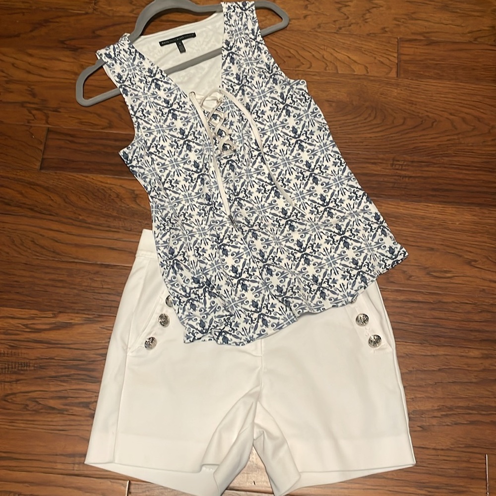 WHBM Blue/White Lace-Up Tank